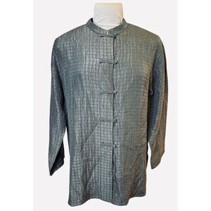 Eileen Fisher Linen Silk Blend Mandarin Collar Tunic/Jacket Olive Green Sz. L